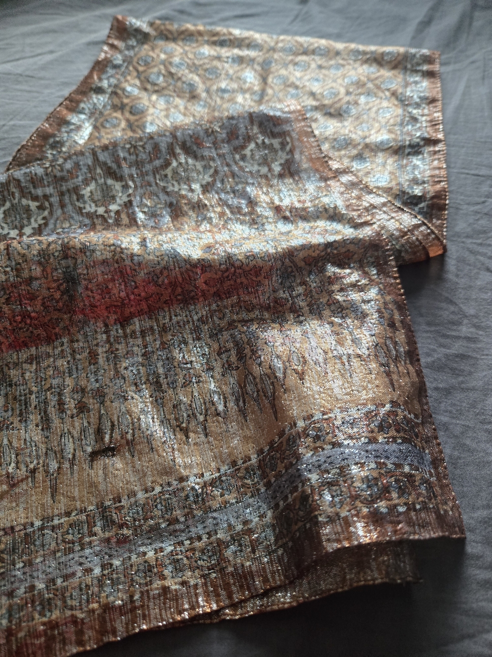 Oscar de la Renta Metallic Scarf Bronze Silver